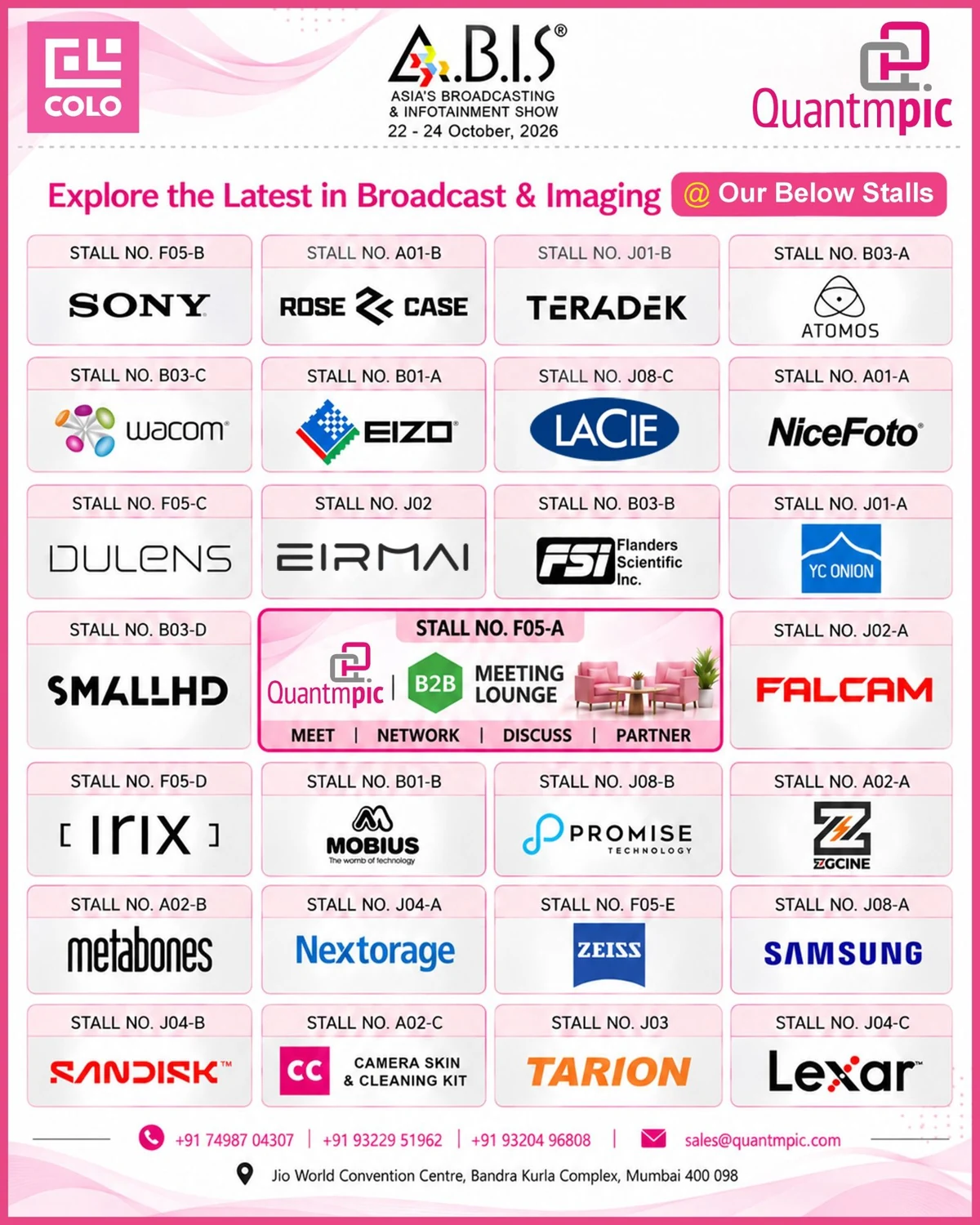 Colo and Quantmpic at ABIS 2026, 22 to 24 October, Jio World Convention Centre Mumbai, stall F05-A